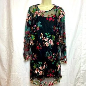 Skylar & Jade Embroidered Black Dress With Black‎ Slip dress Size Large Floral